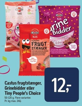 Føtex Castus frugtstænger, grinebidder el. tiny people's choice tilbud