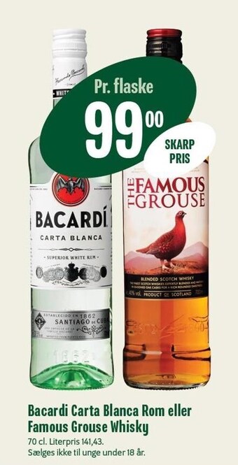 Min Købmand Bacardi carta blanca rom eller famous grouse whisky tilbud