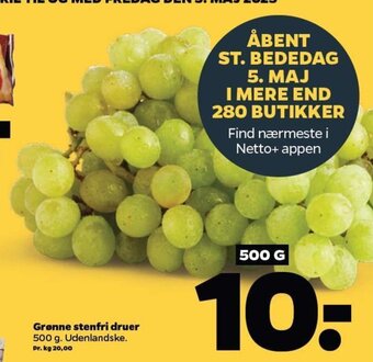 Netto Grønne stenfri druer tilbud