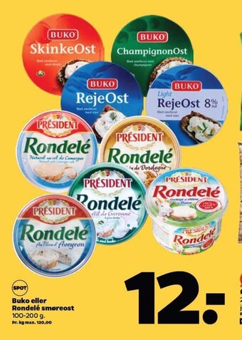 Buko eller Rondelé smøreost 100-200 g.
