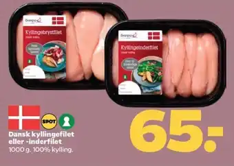 Netto Dansk kyllingefilet eller -inderfilet 1000 g. tilbud