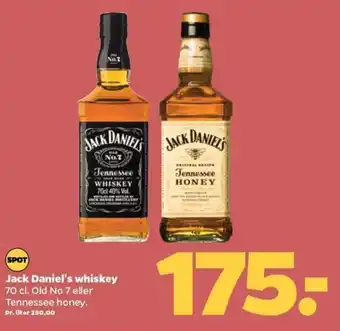 Jack Daniel's whiskey 70 cl. Old No 7 eller Tennessee honey.