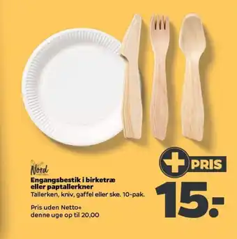 Engangsbestik i birketræ eller paptallerkner
