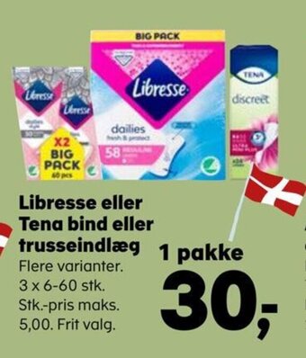 SuperBrugsen Libresse eller Tena bind eller trusseindlæg tilbud