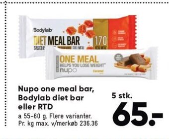 Bilka Nupo one meal bar, Bodylab diet bar eller RTD tilbud