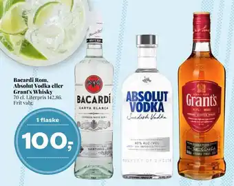 Dagli'Brugsen Bacardi rom, absolut vodka eller grant's whisky tilbud
