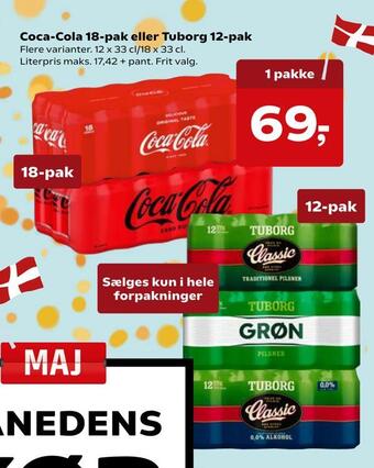 Kvickly Coca-cola 18-pak eller tuborg 12-pak tilbud