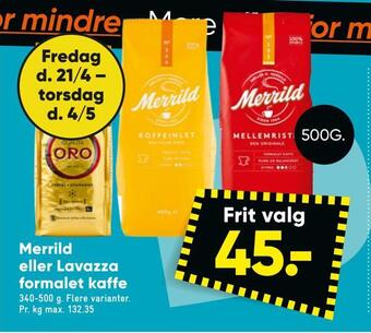 Bilka Merrild eller lavazza formalet kaffe tilbud