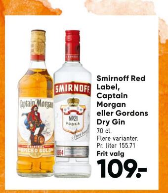 Bilka Smirnoff red label, captain morgan eller gordons dry gin tilbud