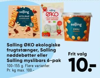 Salling øko økologiske frugtstænger, salling nøddebøtter eller salling myslibars 6-pak