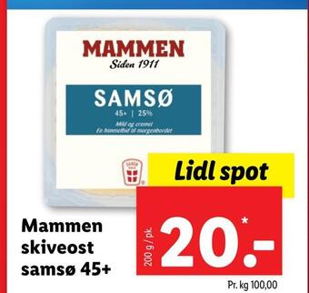 Lidl Mammen skiveost samsø 45+ tilbud