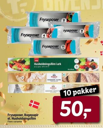 Fryseposer, bagepapir el. husholdningsfilm