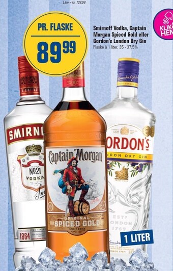 Otto Duborg Smirnoff vodka, captain morgan spiced gold eller gordon's london dry gin tilbud