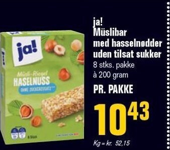 Otto Duborg Ja! müslibar med hasselnødder uden tilsat sukker tilbud