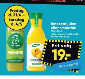 Bilka Innocent juice eller smoothie tilbud
