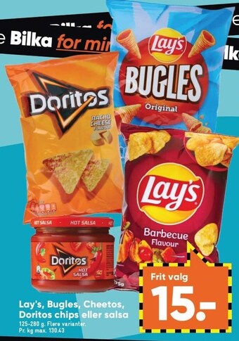 Bilka Lay´s bugles, cheeetos, doritos chips eller salsa tilbud