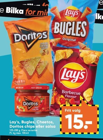 Bilka Lay's, Bugles, Cheetos, Doritos chips eller salsa tilbud