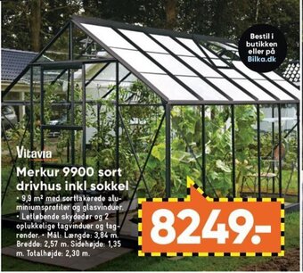 Bilka Vitavia Merkur 9900 sort drivhus inkl sokkel tilbud