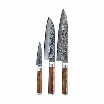 Imerco Timm vladimir kitchen knivsæt - 3 dele - l 21/18/9 cm - damaskusstål/ask - brun tilbud