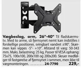Vægbeslag, arm, 26"-40"
