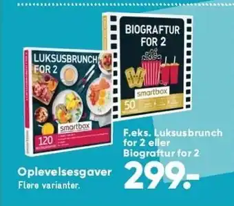 Bilka Oplevelsegaver f.eks. luksusbranch for 2 eller biograftur for 2 tilbud