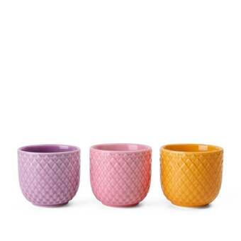 Kop & Kande Lyngby porcelæn rhombe color æggebæger 3 stk. gul/rosa/lilla ø5 cm tilbud