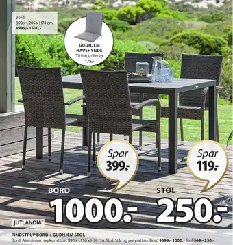 JYSK JUTLANDIA PINDSTRUP BORD+GUDHJEM STOL tilbud