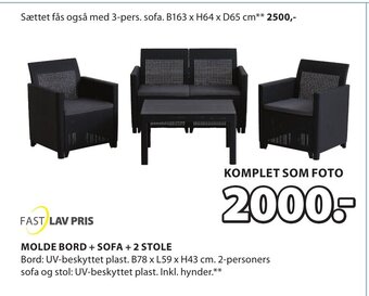 JYSK MOLDE BORD + SOFA + 2 STOLE tilbud