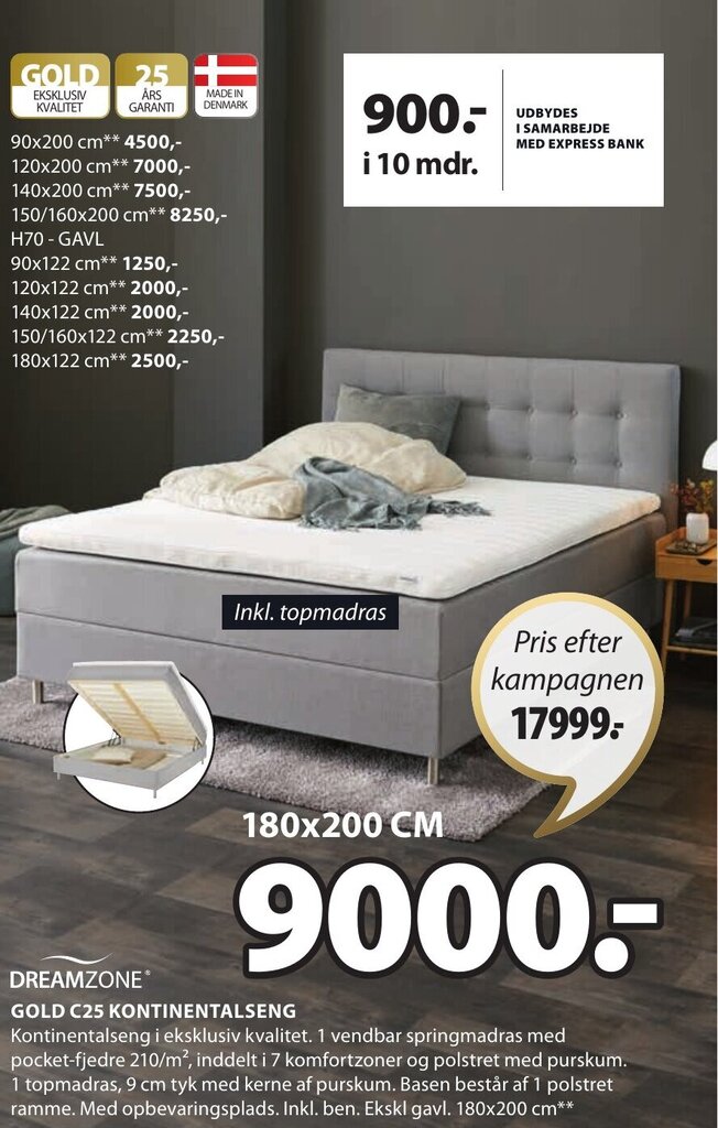 DREAMZONE* GOLD C25 KONTINENTALSENG tilbud hos JYSK