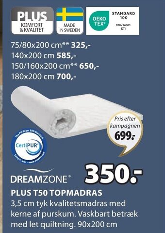 JYSK DREAMZONE PLUS T50 TOPMADRAS tilbud