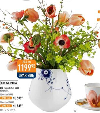 Imerco Blå mega riflet vase tilbud