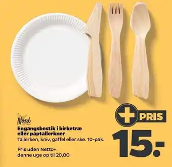 Netto Engangsbestik i birketræ el. paptallerkner tilbud
