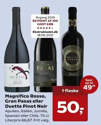 Kvickly Magnifico Rosso, Gran Pasas eller Duette Pinot Noir tilbud
