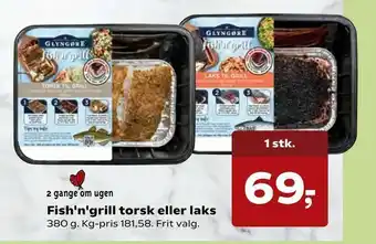 Kvickly Fish'n'grill torsk eller laks tilbud