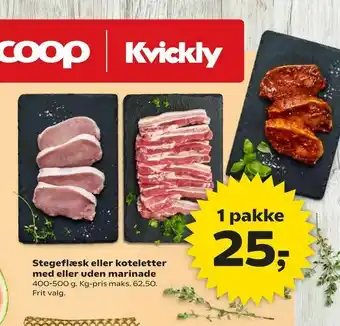 Stegeflæsk eller koteletter med eller uden marinade