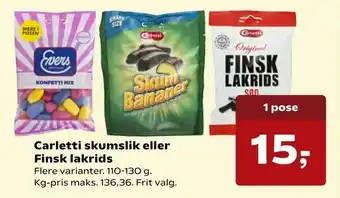 Kvickly Carletti skumslik eller Finsk lakrids tilbud