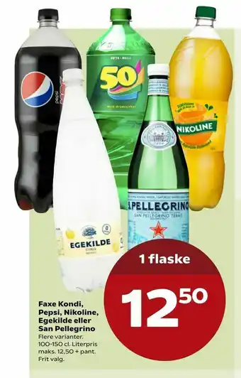 SuperBrugsen Faxe Kondi, Pepsi, Nikoline, Egekilde eller San Pellegrino tilbud