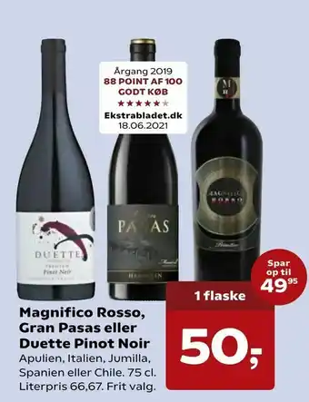 SuperBrugsen Magnifico Rosso, Gran Pasas eller Duette Pinot Noir tilbud