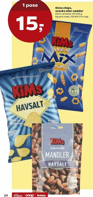 SuperBrugsen Kims chips, snacks eller nødder tilbud