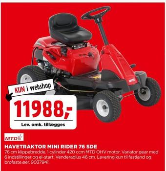 jem & fix Havetraktor mini rider 76 sde tilbud