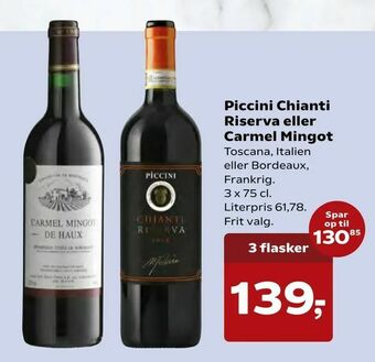 SuperBrugsen Piccini Chianti Riserva eller Carmel Mingot tilbud