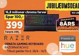Power Razer ornata gaming keyboard tilbud