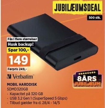 Power Verbatim mobil harddisk tilbud