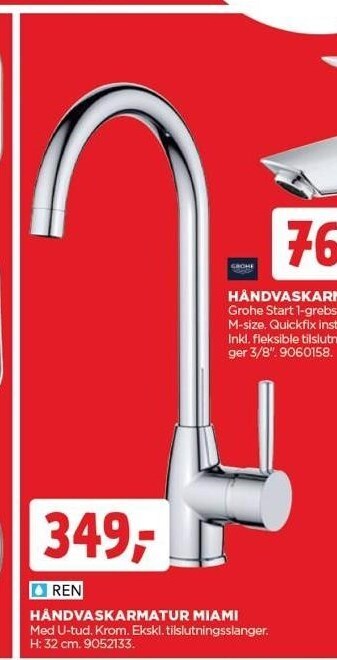 jem & fix Ren håndvaskarmatur miami tilbud