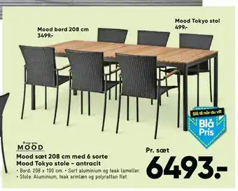 Bilka Mood sæt 208 cm med 6 sorte Mood Tokyo stole - antracit tilbud