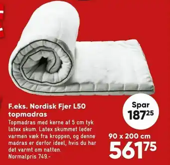 Bilka Nordisk Fjer L50 topmadras 90 x 200 cm tilbud