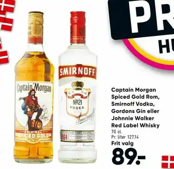 Bilka Captain Morgan Spiced Gold Rom, Smirnoff Vodka, Gordons Gin eller Johnnie Walker Red Label Whisky tilbud