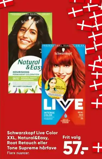 Bilka Schwarzkopf Live Color XXL, Natural&Easy, Root Retouch eller Tone Supreme hårfave tilbud