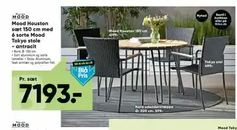 Bilka Mood Houston sæt 150 cm med 6 sorte Mood Tokyo stole - antracit tilbud