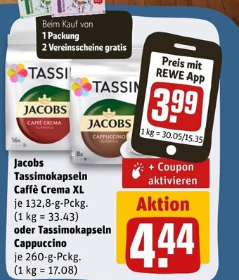 REWE DE Jacobs Tassimokapseln Caffè Crema XL oder Jacobs Tassimokapseln Cappucino tilbud